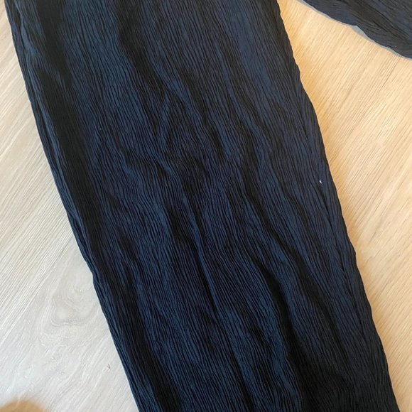 Mango Straight Lyocell Pants Black High-Rise Straight-Leg Flowy - Picture 5 of 6